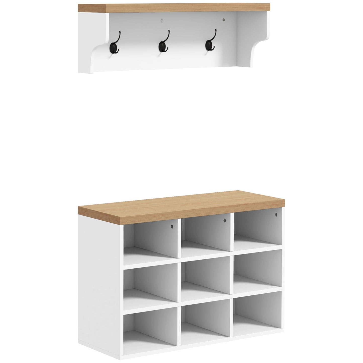 Walker Edison | Entryway 2-in-1 Coat Rack and Shoe Bench Set